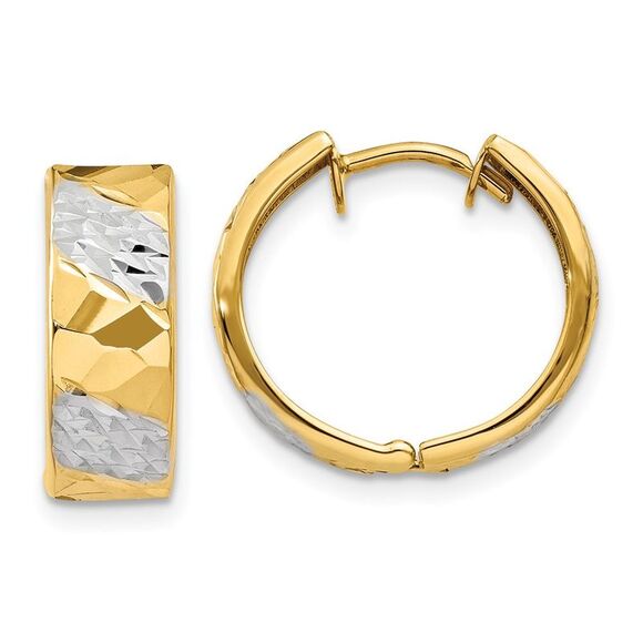Kazi Luxury 14k Yellow Gold 5mm Diamond-cut Rhodium Hoop Earrings